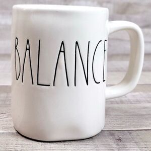 NWT Rae Dunn BALANCE White Glossy Ceramic Coffee Mug Cup with Black lettering